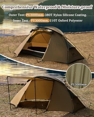 TOMOUNT Tent Backpacking Tent 1-2 Man Tent Waterproof Ultralight Nylon 1.5kg-2kg for Hiking Camping, Outdoor — view 3