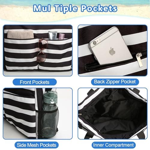 TAHAVICE Beach Tote Bags for Women with Zip, Large Waterproof Beach Bag with Pocket, Summer Beach Bags for Travel, Shopping, Pool, Gym — view 5
