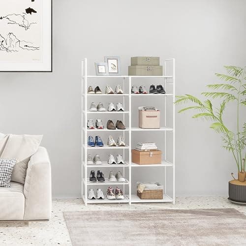 Lxvckly Shoe Rack, 8 Tiers Shoe Storage Organizer, Metal Tall Shoe Shelf Holds 26-30 Pairs, Vertical Shoe & Boot Organizer for Narrow Spaces, Entryway, Closet, Hallway, Cloakroom, Garage White — view 6