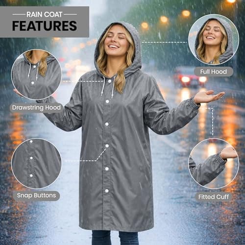REDSTAR 2 Pack of Rain Ponchos - Long Rain Poncho Waterproof Adult Raincoats with Hood - Reusable Rain Coats for Women or Rain Coats for Men -Packable Rain Jacket for Festival Accessories (Grey) — view 6