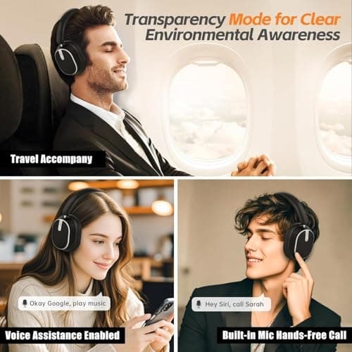 MMWOWARTS Hybrid Active Noise Cancelling Bluetooth Headphones,Bluetooth 6.0 Over Ear Wireless Headphones with 120H Playtime, Hi-Res Audio, Deep Bass, Memory Foam Ear Cups for Home Office Travel — view 6