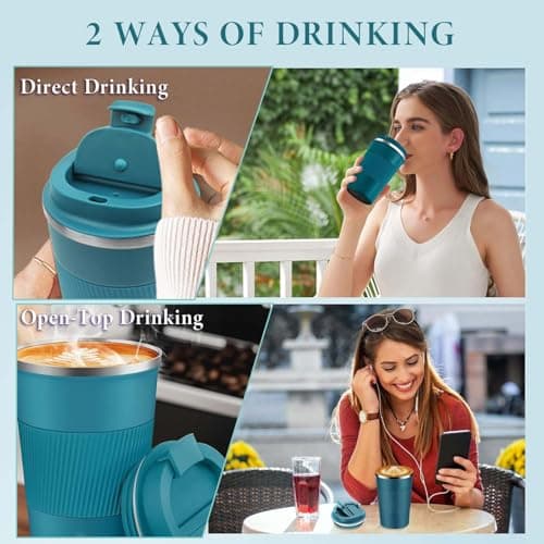 AidShunn Travel Mugs, 380ml Insulated Coffee Cup with Leakproof Lid - Reusable Double Walled Coffee Mug, Stainless Steel Thermal Cup for Hot Cold Drinks, Water and Tea (Blue) — view 6