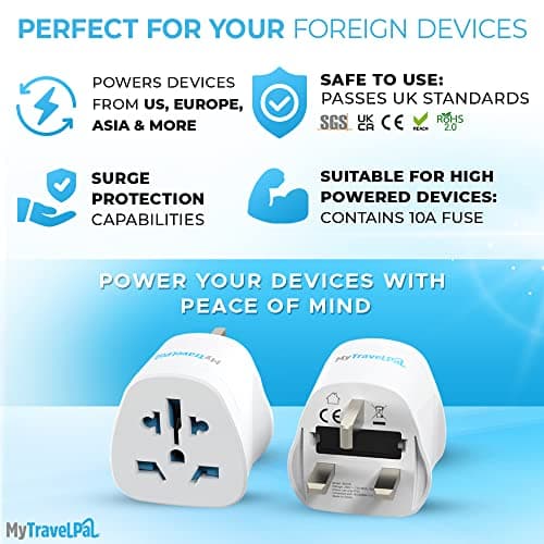 MyTravelPal World to UK Travel Adapter (2 Pack) | UK Safety Standards — view 5