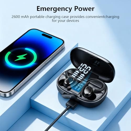 Wireless Earbuds, New 128H Bluetooth 5.4 Headphones Sport with Earhooks, Earbuds Dual LED Display, 4 ENC Noise Cancelling Mic Wireless Earphones, IP7 Waterproof Ear Buds for Sport/Gym/Running — view 6