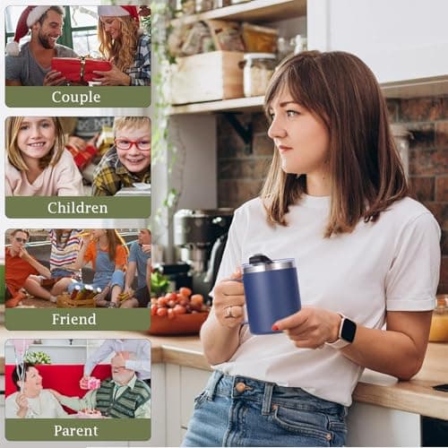 YDYxieji Coffee Cup, Insulated Stainless Steel Travel Mug with Handle & Lid, Keeps Drinks Hot or Cold for Hours, Reusable Coffee Cup - Ideal Present for Him or Her (Red, 300ml) — view 5