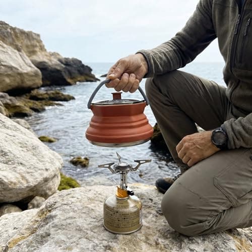 CAMPWOLF HEX Collapsible Camping Kettle 1L, Foldable Silicone Kettle with Stainless Steel Base, BPA Free Portable Backpacking Tea Pot for Hiking & Outdoor Cooking (Terracotta) — view 6