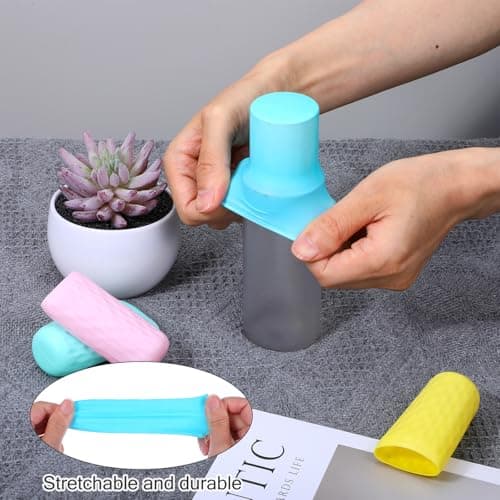 Sibba 10 Pack Travel Essentials Silicone Bottle Covers, Spill Proof Bottle Cover, Leak Proofing Elastic Sleeves, Cruise Essential, Fits Various Travel Size Bottles — view 4