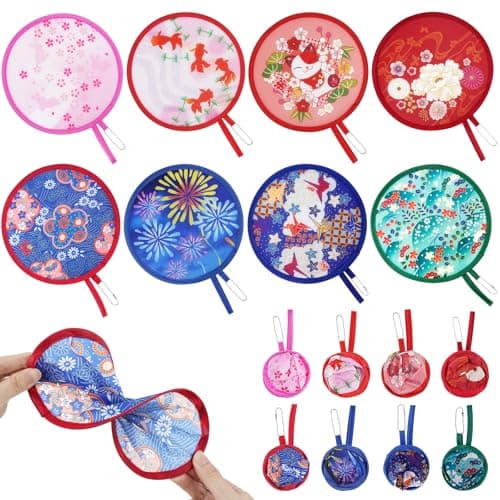 BQMEZRNUS 8Pcs Round Japanese Folding Hand Fan Foldable Fan