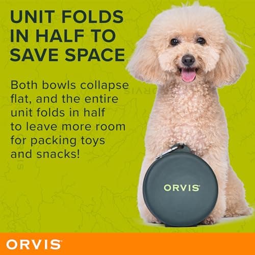 Orvis Pet Travel Collapsible Feeder with Food + Water Dish, 2-in-1, BPA Free, Food-Grade Silicone | Space-Saving Pet Travel Bowls, Nonslip Bottom + Carabiner Clip — view 3