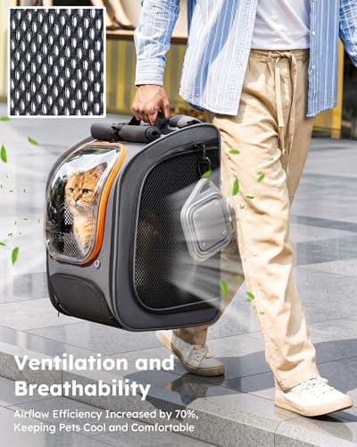 pecute Cat Backpack with Foldable Bowl, Bubble Cat Carrier, Grey — view 4