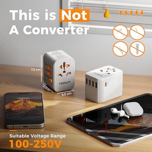 TESSAN 30W Universal Power Adapter with 5 USB Outlets(1 USB C) — view 5
