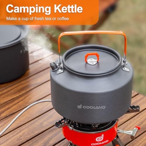 Odoland Camping Cookware Mess Kit, Portable Outdoor Cooking Pot Frypan with Kettle, Mesh Bag for Backpacking, Picnic 1.9L — view 5