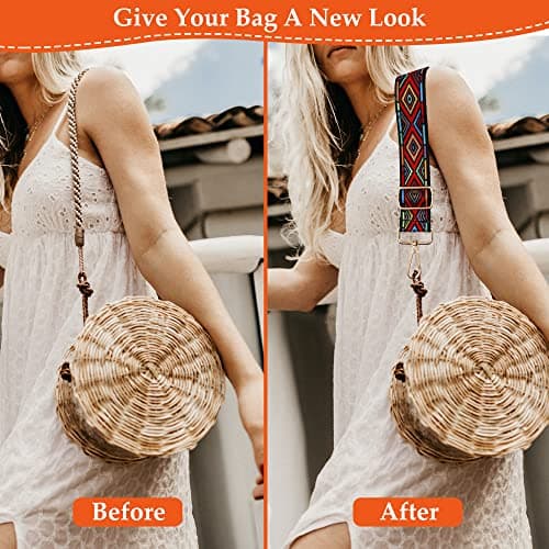 Wide Shoulder Bag Strap, Adjustable Replacement Handbag Straps Crossbody Bag Straps Purse Straps Canvas Bag Strap with Metal Swivel Hooks (Colorful) — view 3