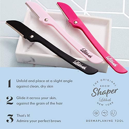Lilibeth of New York Original Brow Shaper - Foldable Eyebrow Trimmer & Facial Hair Removal Device - Peach Fuzz Remover - Dermaplaning Tool for Women - Pack of 2 (Lavender) — view 6