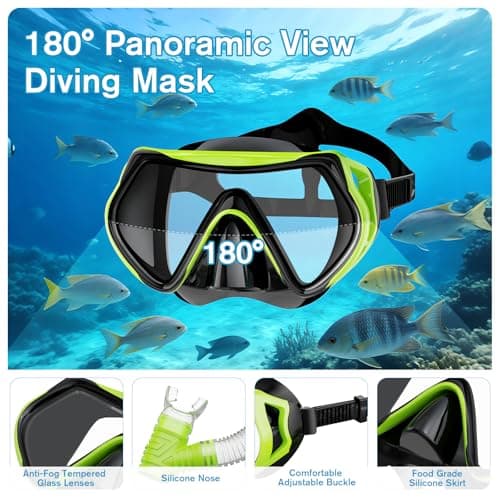 BuyCard Snorkel Mask,180 Degree Panoramic View Dry Top Snorkeling Gear，Safe Anti-Leak Anti-Fog Diving Mask, Snorkel Set and Swimming Goggles (Yellow) — view 3