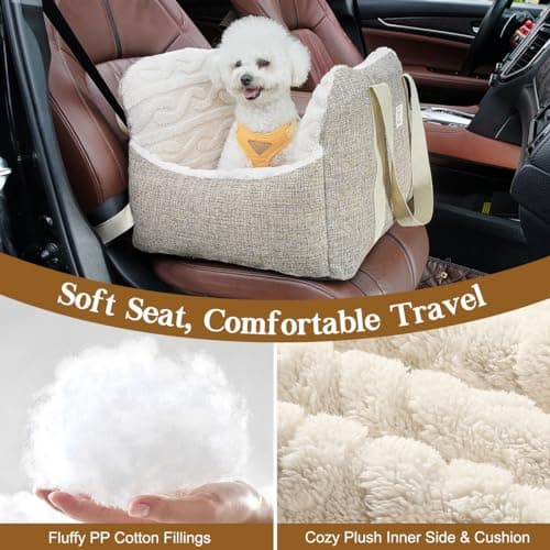 Pawaboo Dog Car Seat for Small Dogs, Extra Soft, Up to 25lbs, Brown+Beige — view 2