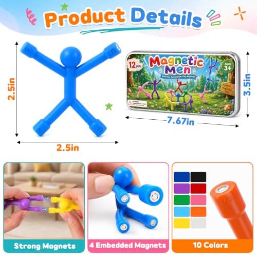 12 Pcs Magnetic Men Fidget Toys for Kids, Magnet Travel Toys with Metal Box — view 3