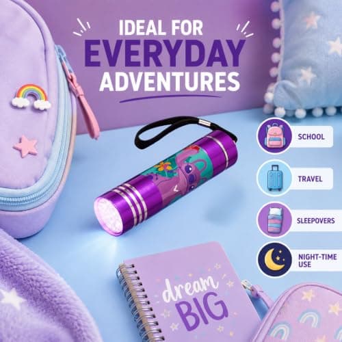 SRV Hub 8.7cm Disney Stitch Aluminium 9 LED Torch, Purple Mini Flashlight with Wrist Strap, Compact Pocket Light for Kids, Camping, Travel, School, Sleepovers, Outdoor Adventures and Gifts — view 3