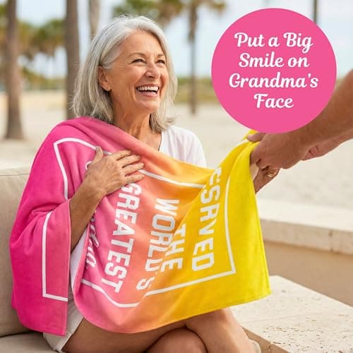 Ethisa Grandma Beach Towel - Best Grandma Ever Summer Gift for New Grandmothers - Travel Friendly Grandma Birthday Gift from Granddaughter or Grandson - Mother's Day Pool Gift - 60"x30" — view 4