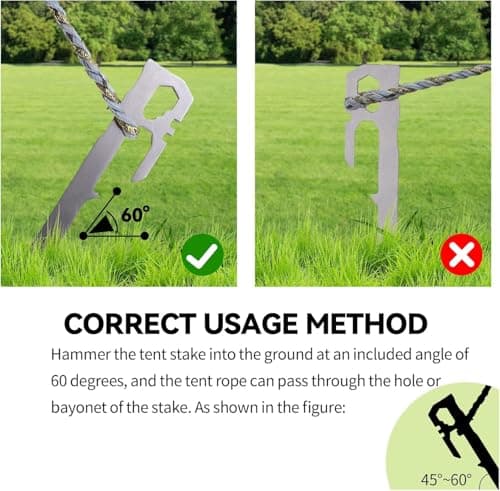 LATERN 6Pcs Heavy Duty Tent Pegs, 28CM Stainless Steel Camping Tent Stakes Multifunction Ground Stakes with Hook and Hole for Outdoor Trip Hiking Gardening Large Hard Ground Rocky (With a Carabiner) — view 5