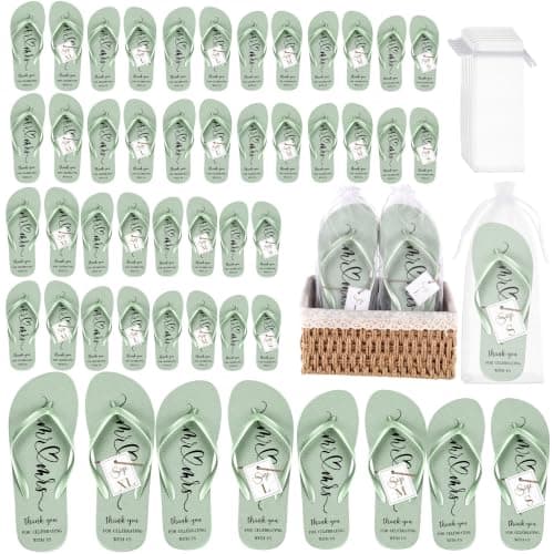 Breathffy 24 Pairs Wedding Flip Flops Bulk Slippers, Sage Green, One Size