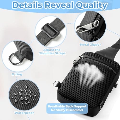 Broadream Anti-Theft Sling Bag for Men, Waterproof RFID Crossbody Shoulder Bag with Security Zipper, Small Crossbody Chest Bag for Men & Women, Mobile Phone Bag for Travel Outdoor Work, blue, Small — view 6