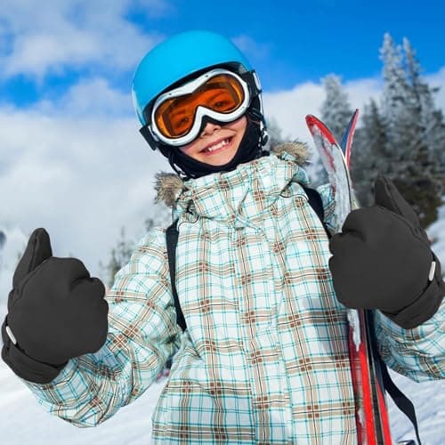 Fjquamitix Kids Winter Ski Mittens, Waterproof Mittens Kids, Warm Fleece Lined Toddler Ski Gloves Age 2-8 Boys Girls For Winter Outdoor (Black, M) — view 2