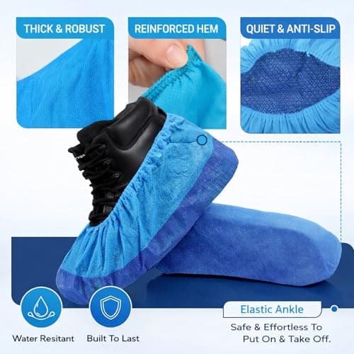 100 Pcs Reusable Waterproof Shoe Covers for Indoors & Outdoors – Non-Slip Heavy Duty Overshoes for Cleaning, Rain, Labs, Hospitals & Carpet Protection – Washable CPE/PP Boot Covers — view 5