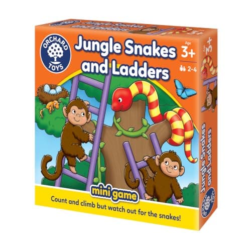 Orchard Toys Jungle Snakes and Ladders, Mini Game, Small and Compact, Ideal for Holiday and Travel, Perfect for Children Aged 4