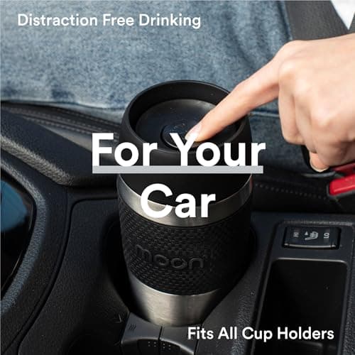 Moon 360° Travel Mugs - Leakproof Reusable Coffee Cup for Hot Drinks - Insulated Stainless Steel Thermal Mug, Fits Car Cup Holders (450ml, Recycled Metal/Black) — view 6