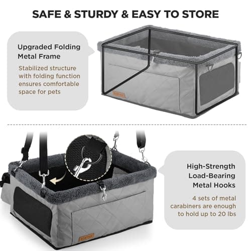 Upgrade Dog Booster Seat for Small Dogs,Dog Car Seat with Sturdy Metal Frame and Waterproof Leather Material for Small Pets up 20 lbs,Portable Travel Carrier with Storage Pocket — view 2