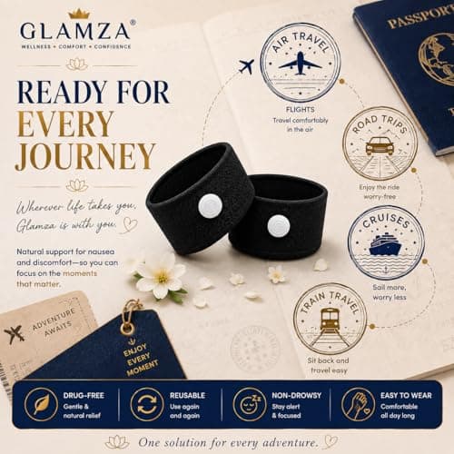 Anti-Sickness Travel Bands - Acupressure Wristbands for Motion Sickness and Nausea Relief (X5 Pairs (Black)) — view 5