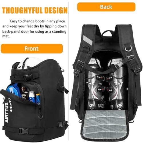 AIRTTUZ Ski Boot Bag - Ski and Snowboard Boots Backpack，Excellent for Travel with Waterproof Exterior & Bottom - for Men, Women and Youth. (Black) — view 4