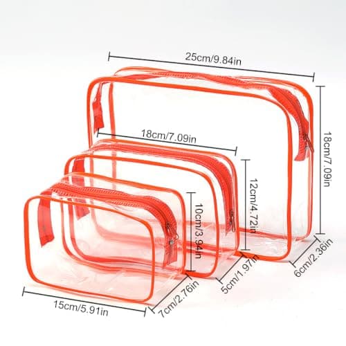 3 Pack Clear Travel Toiletry Pouches Makeup Bags Large Capacity Waterproof PVC Cosmetic Organizers for Suitcase Storage (Orange) — view 2