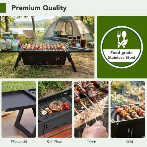 E EASTSTORM Charcoal BBQ Grill Foldable Tabletop 3-Level Heat Control — view 4
