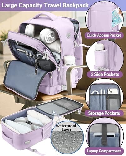 KLOSTAIN Ryanair Cabin Bags 40x30x20 Underseat 24L Laptop Carry On Backpack Fits easyJet Eurowings Wizz Air Light Purple — view 4
