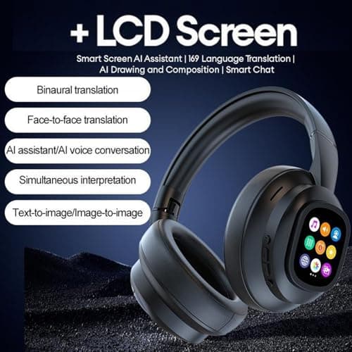 Tosuny AI Translation Wireless Headphones with Detachable LCD Touchscreen, 115 Language Translation, Built in Flashlight & Photo Control, 7.1 Channel, HiFi Stereo, for Travel — view 2
