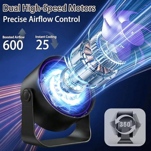 Luxepa Small Desk Fan, 100 Speed USB Rechargeable Battery Operated Quiet Portable Table Fan, Personal Desktop Cooling Fan with LED Display, 360° Tilt Tabletop Fan for Bedroom Office Travel (Black) — view 5