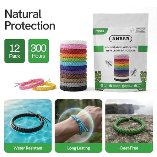 Anbar Leather Mosquito Repellent Bracelets for Adults and Kids, 12 Pack, Deet Free, All-Natural Anti-Mosquito, Tick, and Insect Essential Oils, 300-Hour Waterproof Outdoor Protection (Solid) — view 3