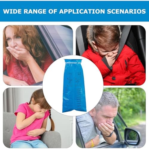Emesis Bags - 10 Pack Reusable Baags, Leak Proof, Travel Sick Bags with Measurement Marks, Portable Leakproof Puke Envelope | Car Sickness Envelopes for Taxi, Boat, Bus & Pregnancy, Portable Vom — view 4