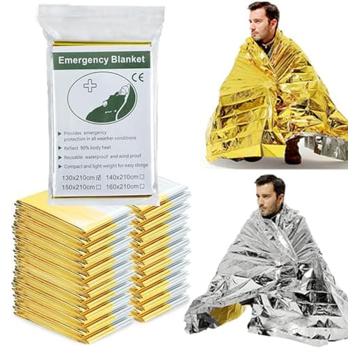 MIXIAO Emergency Foil Blanket (Pack of 15), Survival Thermal Blankets Perfect for Outdoors, Hiking, Survival, Marathons or First Aid (Gold Pack of 15)