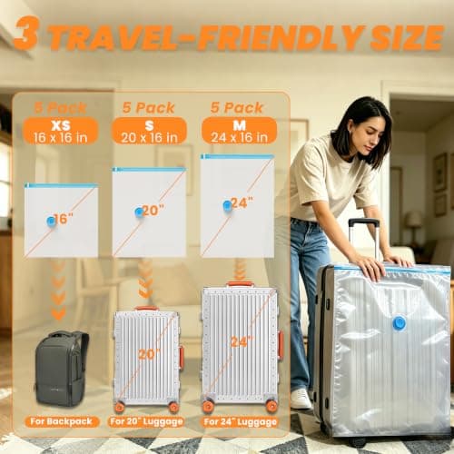 15-Pack Travel Vacuum Bags with Rechargeable Pump, 3 Sizes for Luggage — view 2