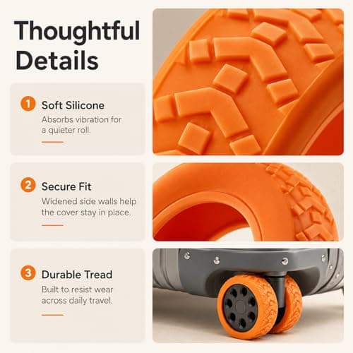 UMEGMBX 8 Pcs Luggage Wheel Protectors 5.5cm, Orange Silicone Suitcase Wheel Covers Anti Scratch Wear Resistant for Travel Luggage Accessories, Noise Reducing Wheel Protector for Suitcase Wheels — view 4