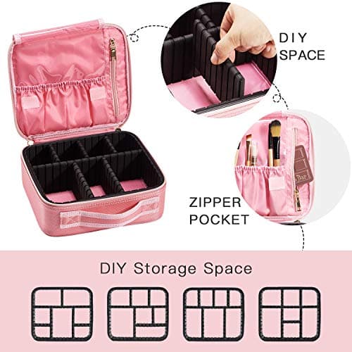 Makeup Bag Cosmetic Case Vanity Travel Beauty Box Make Up Train Case, Pink — view 3