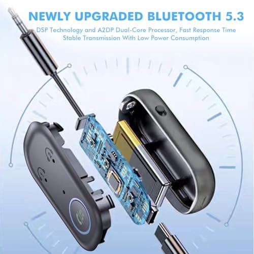 Bluetooth 5.3 Transmitter and Receiver, 2-in-1 Airplane Bluetooth Adapter Compatible with 2 AirPods & Wireless Headphones, Bluetooth Transmitter 3.5 mm Jack Audio for TV/Airplane/Headphone/Car — view 4