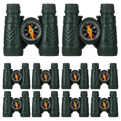 TOYANDONA 10pcs Kids Toy Binoculars with Compass & Lanyard, Mini Children Adventure Binocular Toy Set, Outdoor Exploration Game Party Bag Fillers for Boys Girls