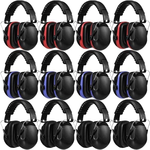 Kanayu 12 Pack Headphones with Adjustable Headband NRR 28dB Noise Reduction Ear Muffs Ear Protection Headphones(Black, Red, Blue)