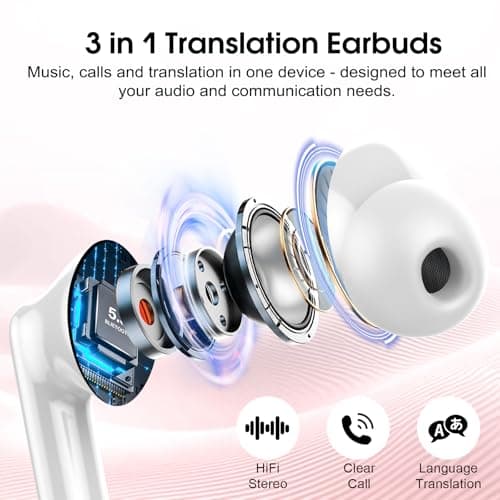 Language Translation Earbuds with Audio and Video Calls, 3-in-1 Translator Earbuds with ENC Mics, 164 Translation Headphones Real-Time, 7 Modes, Bluetooth 5.3 Earphones for Business/Travel/Rose Gold — view 2