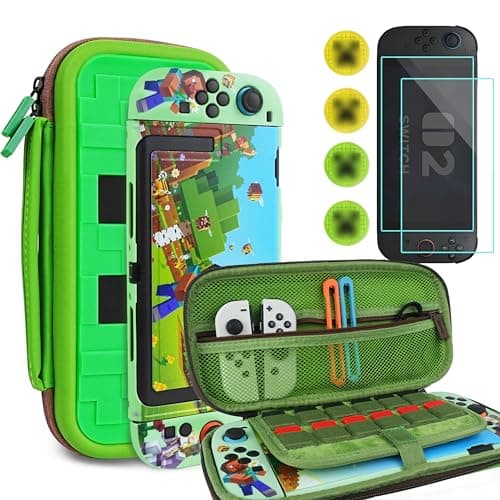 TIKOdirect Carrying Case Accessories Bundle for Switch 2, Portable Travel Case with Protective Cover, Screen Protectors, 4 Thumb Grip caps and Cute Stickers, Green