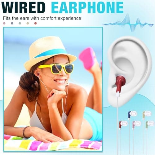 Konohan 100 Pack Kids Earbuds Wired Earphones Multipack Earphones Headphones for School Library Museum Classroom Students (Mixed Colors) — view 2